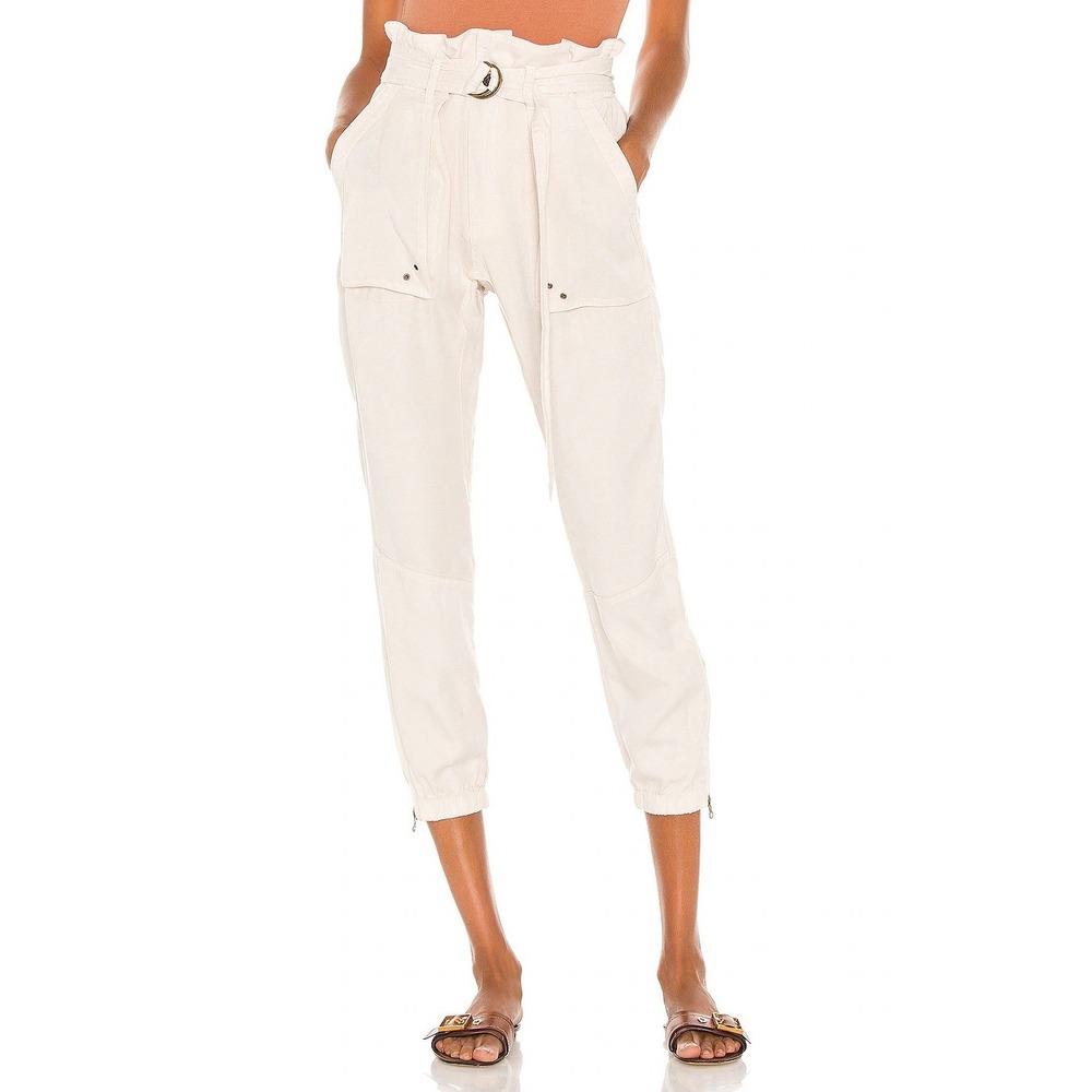 Pam & Gela Paperbag Waist Jogger Pants Womens S Beige Zip Ankle Cuffs‎ Modern